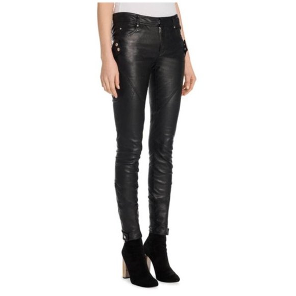 NWT $6145 Auth Alexander McQueen black stretch leather biker pants SZ IT 40 US 6 - Picture 3 of 8